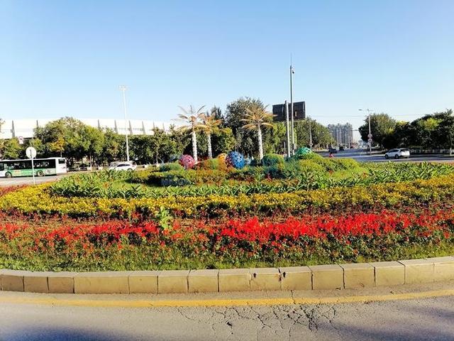 氛围,打造靓丽景色,丰富广大市民的国庆假日生活,城建园林部门对街头